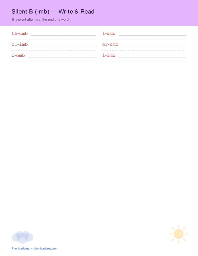 Silent Letters Worksheet — kn, wr, gh, mb (Free PDF) — page 5