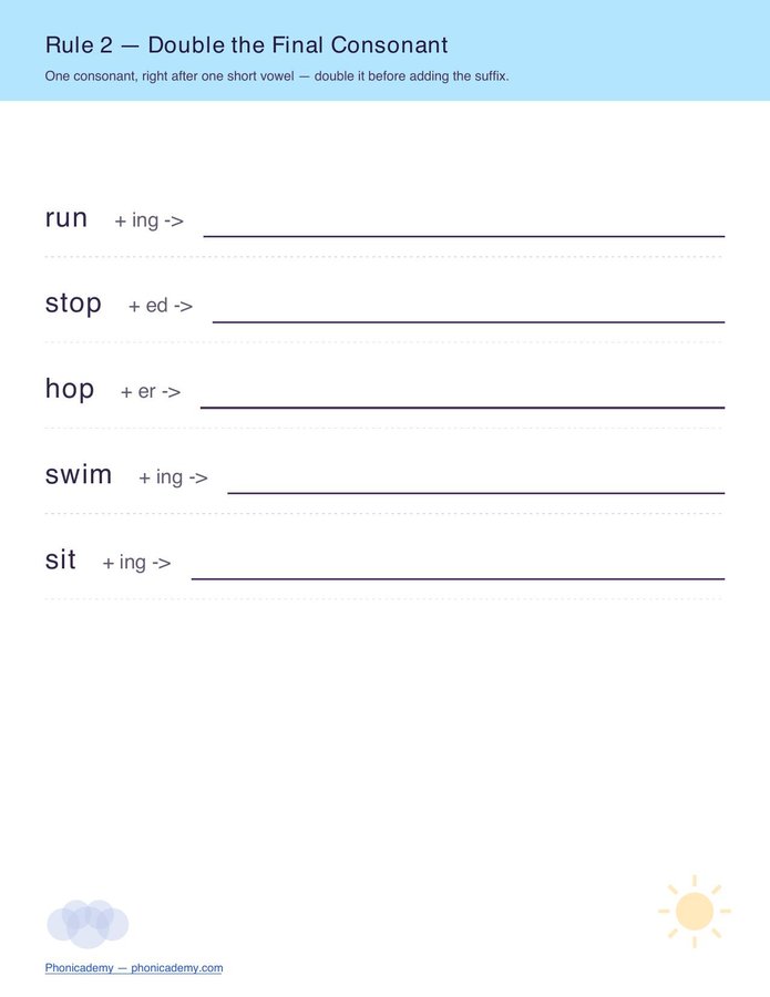 Suffix Spelling Rules Worksheet (Free PDF) — page 3