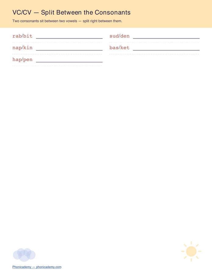 Syllable Division & Decoding Worksheet (Free PDF) — page 2
