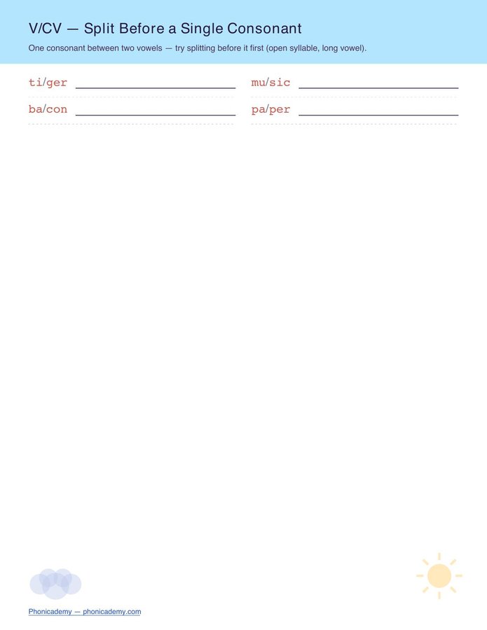 Syllable Division & Decoding Worksheet (Free PDF) — page 3