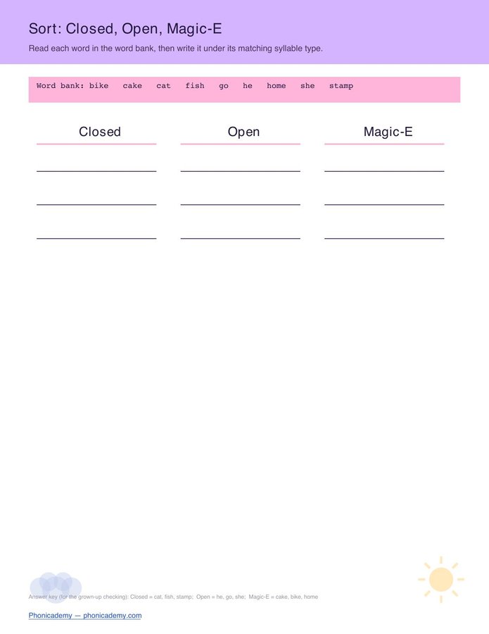 6 Syllable Types — Sort (Free PDF) — page 2
