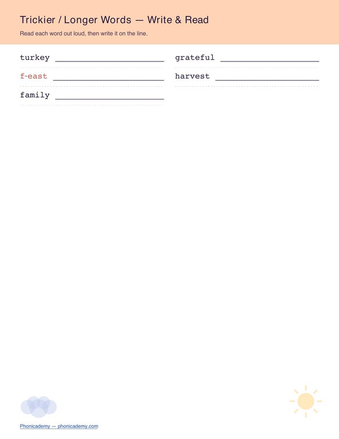 Thanksgiving Words — Write & Read (Free PDF) — page 4