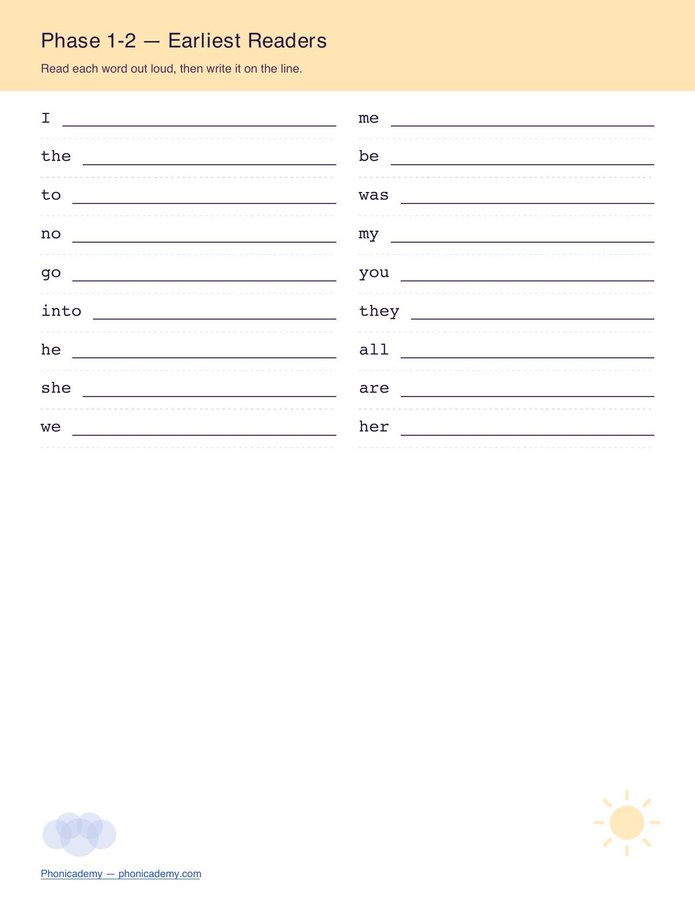 Tricky Words Worksheet — All Phases (Free PDF) — page 2