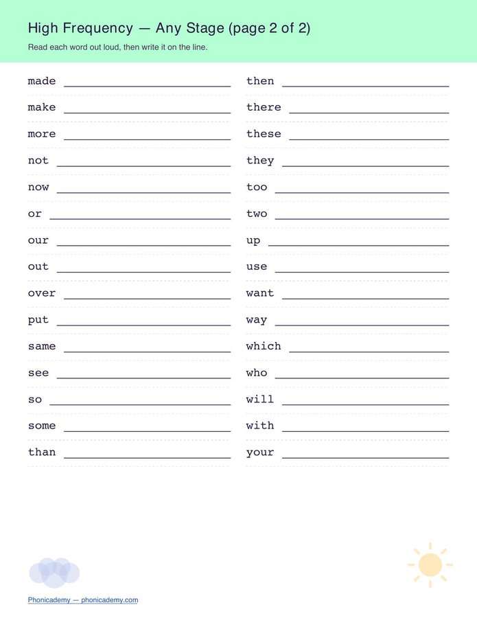 Tricky Words Worksheet — High Frequency (Free PDF) — page 3