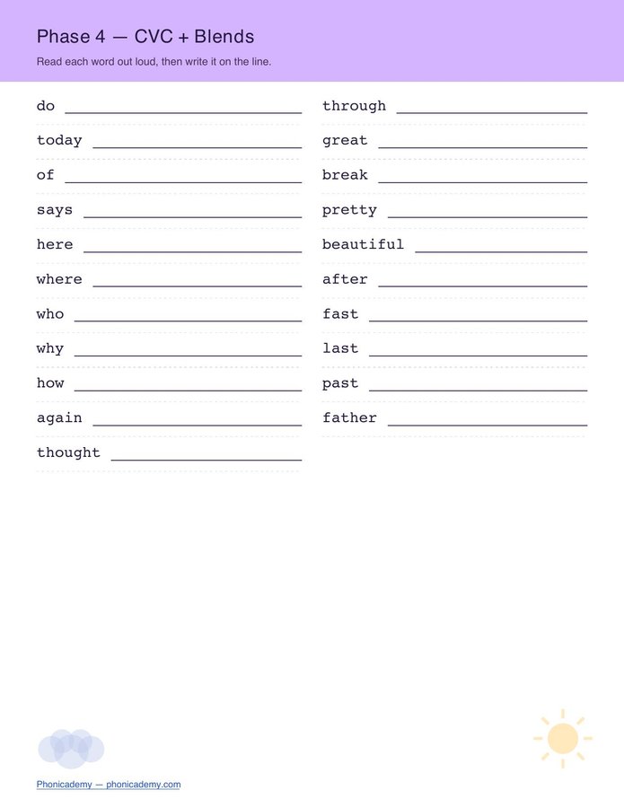Tricky Words Worksheet — Phase 4 (Free PDF) — page 2