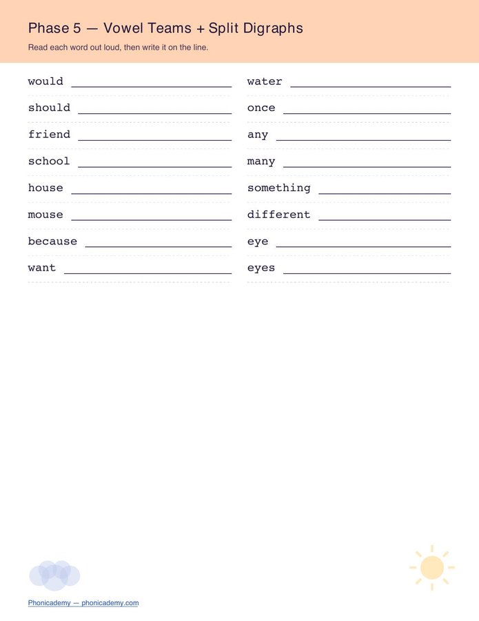 Tricky Words Worksheet — Phase 5 (Free PDF) — page 2