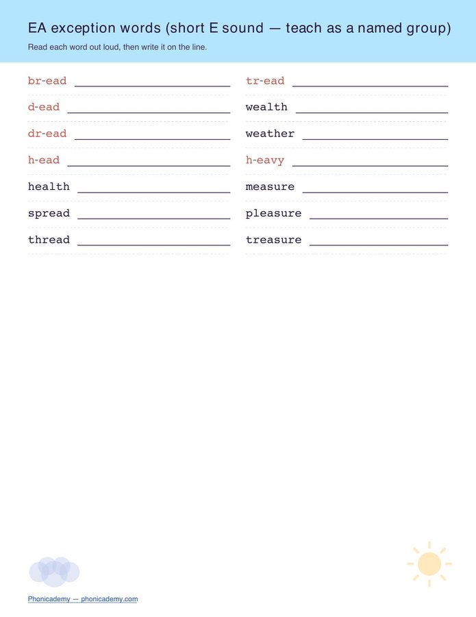 Vowel Teams Worksheet — Long E (ee/ea) (Free PDF) — page 4