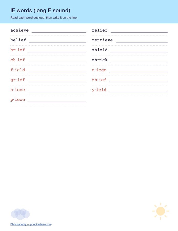 Vowel Teams Worksheet — Long E (ee/ea) (Free PDF) — page 5