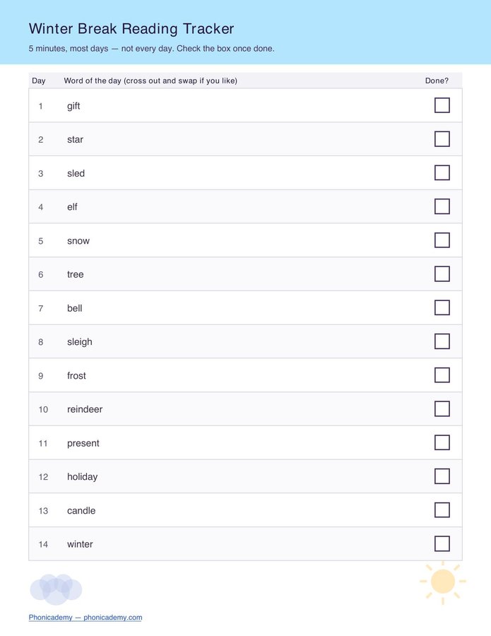 Winter Break Reading Tracker (Free PDF) — page 2