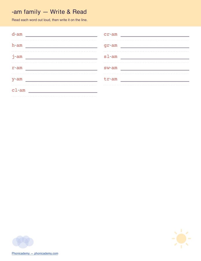 Word Families Write & Read — All 23 Families (Free PDF) — page 6