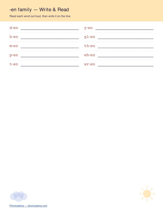 Word Families Write & Read — All 23 Families (Free PDF) — page 9