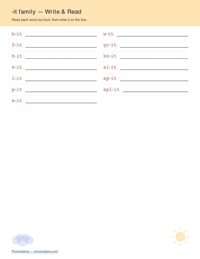 Word Families Write & Read — All 23 Families (Free PDF) — page 12