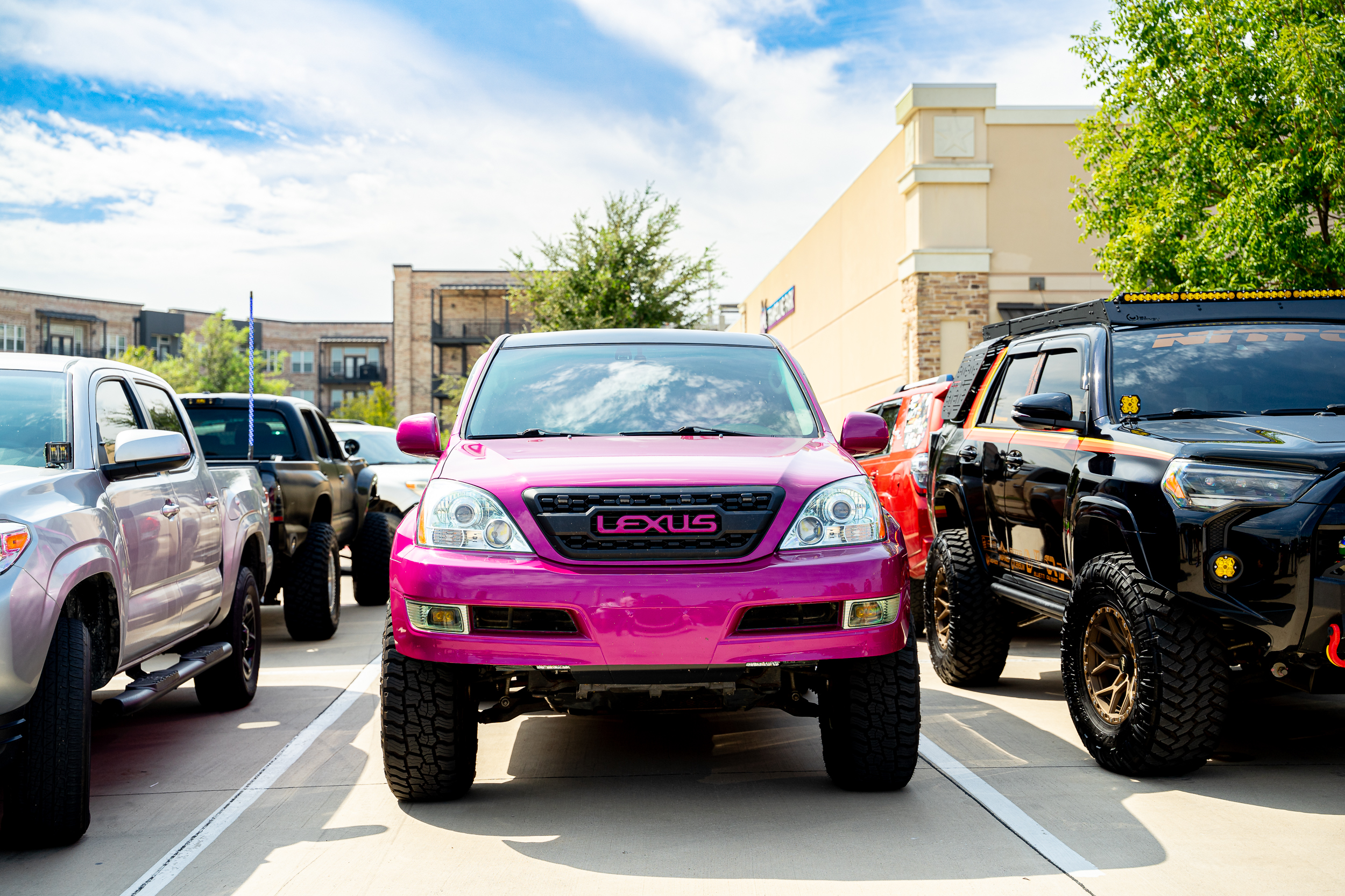 A pink GX 470. You can't miss it