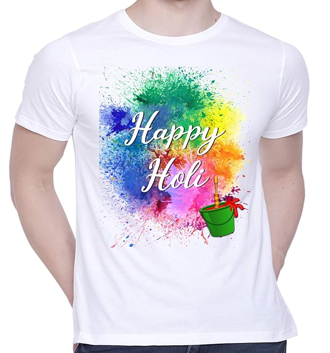CreativiT Graphic Printed T-Shirt for Unisex Happy Holi Tshirt | Casual Half Sleeve Round Neck T-Shirt | 100% Cotton 