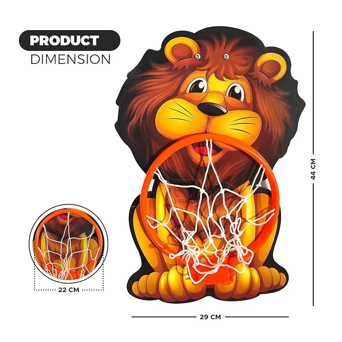 NHR Lion Basket Ball for Kids, Toys for Boys and Girls, Portable Set with Hanging Board, Ring Net, Ball Indoor and Outdoor Games, Good for Pastime Birthday and Return Gift