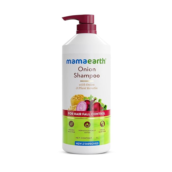 Mamaearth Onion Shampoo for Hair Growth and Hair Fall Control with Onion and Plant Keratin | Reduces Hair Fall | Strengthens & Smoothens Hair | For Men & Women | 1L