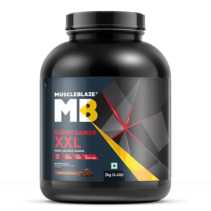 MuscleBlaze Super Gainer Xxl Powder (Chocolate, 2Kg / 4.4Lbs, 20 Servings) | Muscle Mass High Protein Gainer