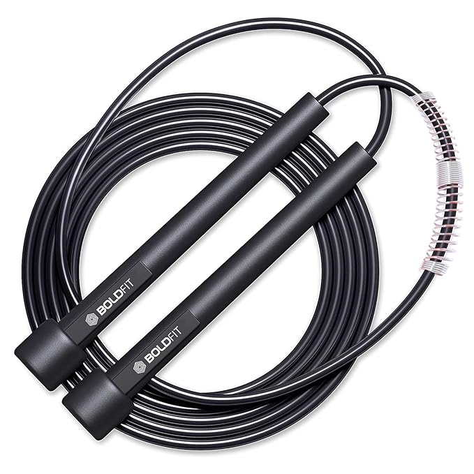 Boldfit Skipping Rope for Men and Women Jumping Rope With Adjustable Height Speed Skipping Rope for Kids, Women, Girls; Colour: Black, Polyvinyl Chlorine