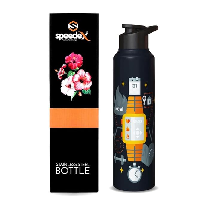 Speedex Water Bottle 1 Ltr, Fitness Freak, Stainless Steel Sipper Bottles for Girls, Boys and Adults, Gym, Sports, Fridge Use, Perfect for School & Office Use - Single Bottle Set, 1000 ml