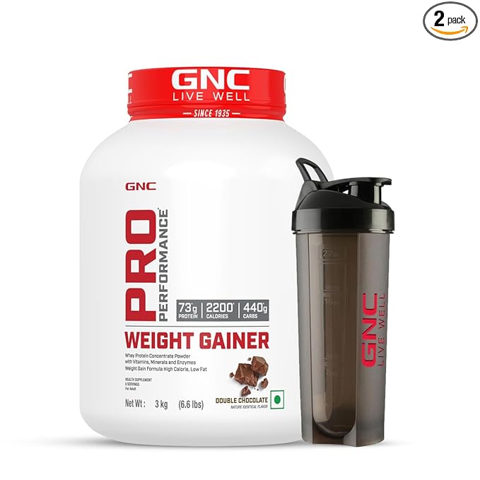 GNC Pro Performance Weight Gainer & Black Shaker (Double Chocolate, 3 Kg with Shaker)