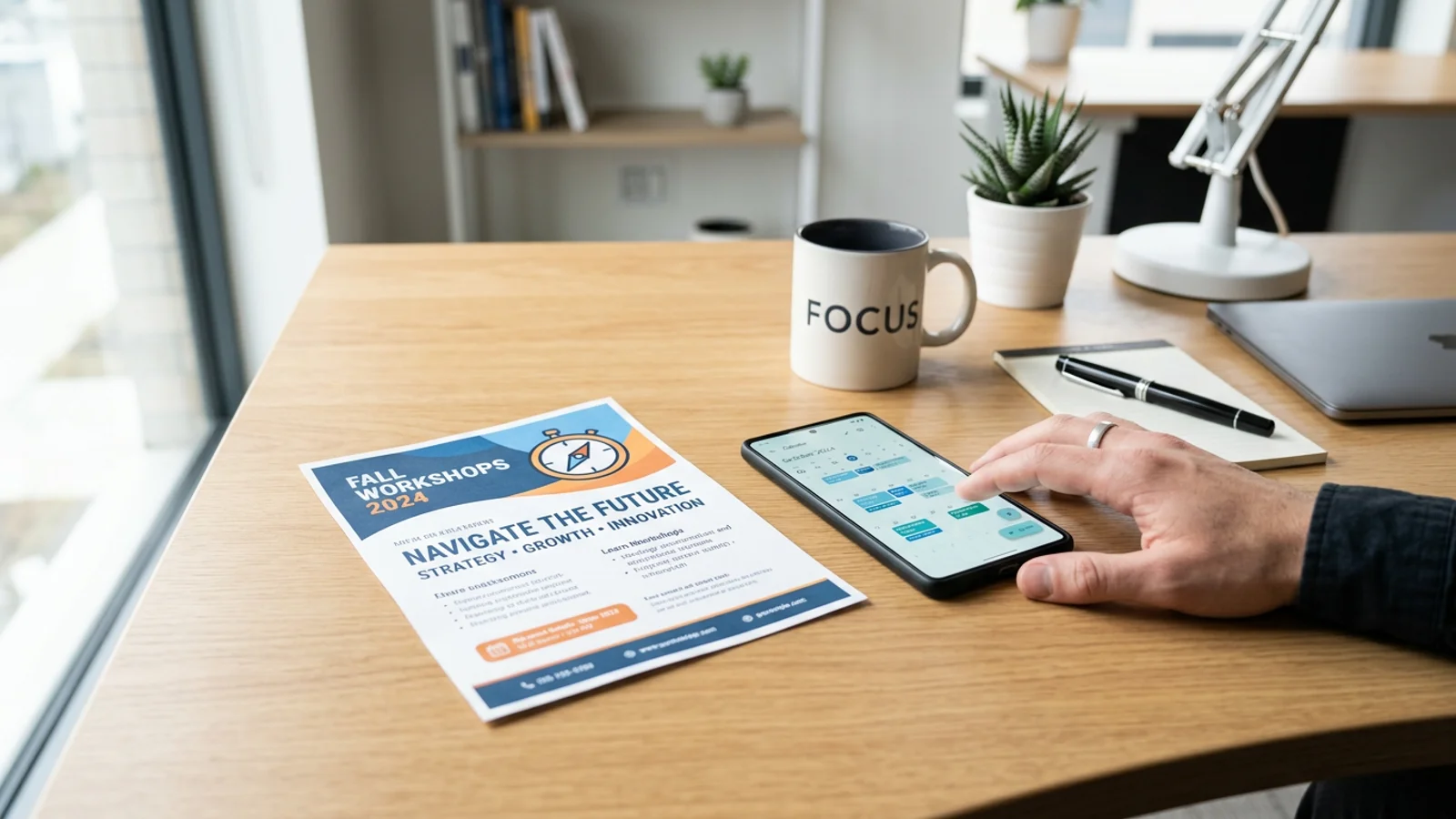 Uno smartphone professionale che mostra un'app calendario mentre scansiona un documento per estrarre i dettagli di una riunione.