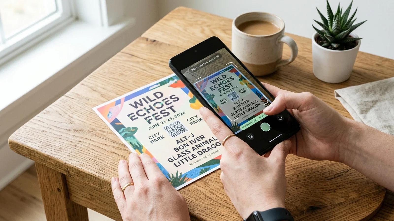 Smartphone che scansiona una locandina per creare un evento in calendario