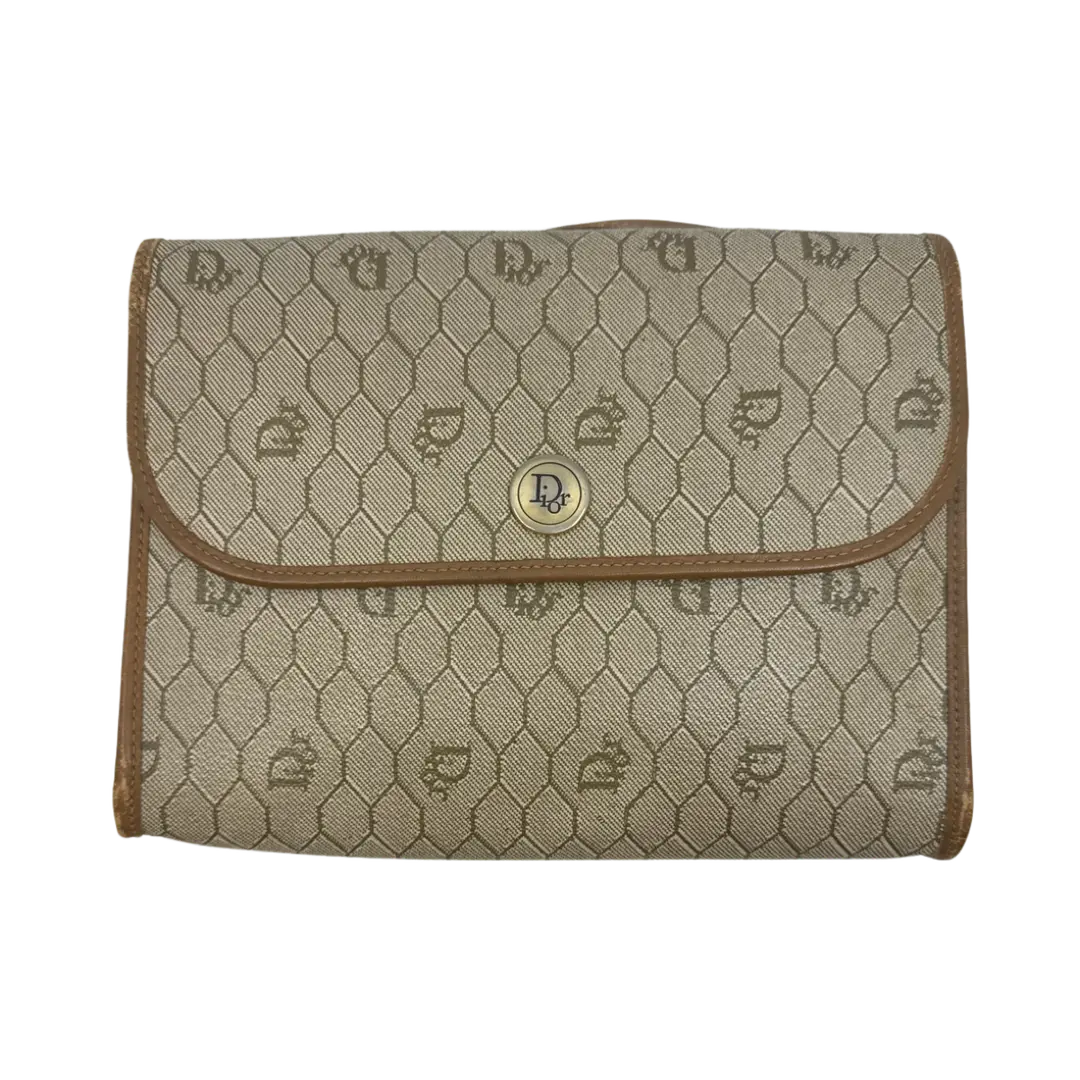 Christian Dior Honeycomb Beige Canvas Shoulder Bag