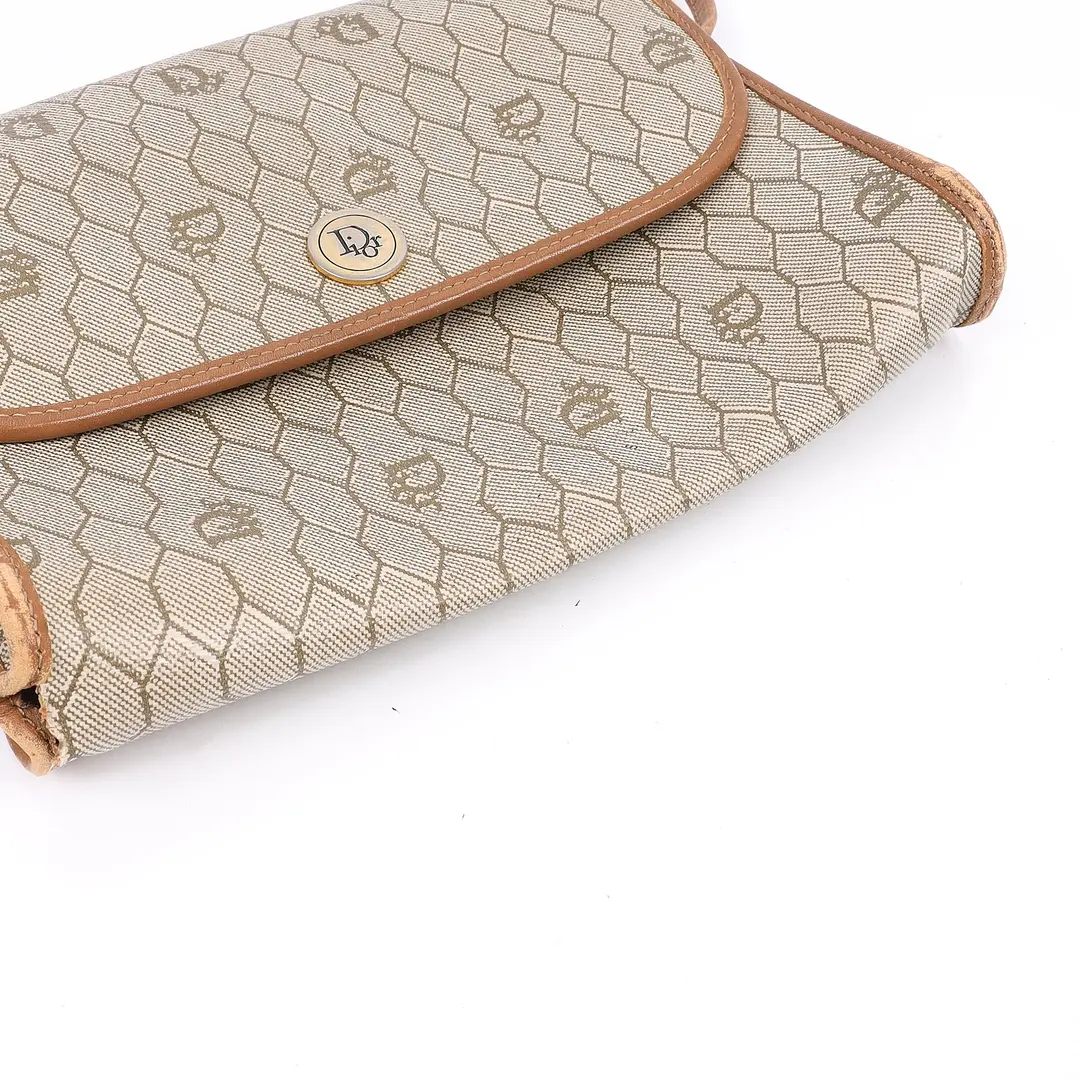 Christian Dior Honeycomb Beige Canvas Shoulder Bag
