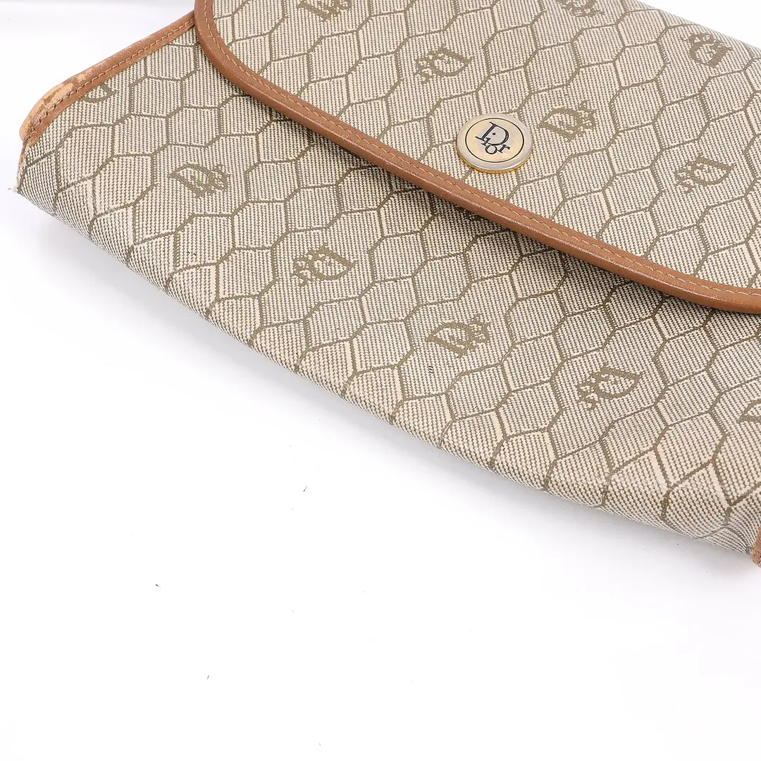 Christian Dior Honeycomb Beige Canvas Shoulder Bag