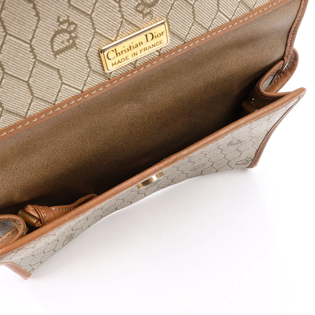 Christian Dior Honeycomb Beige Canvas Shoulder Bag
