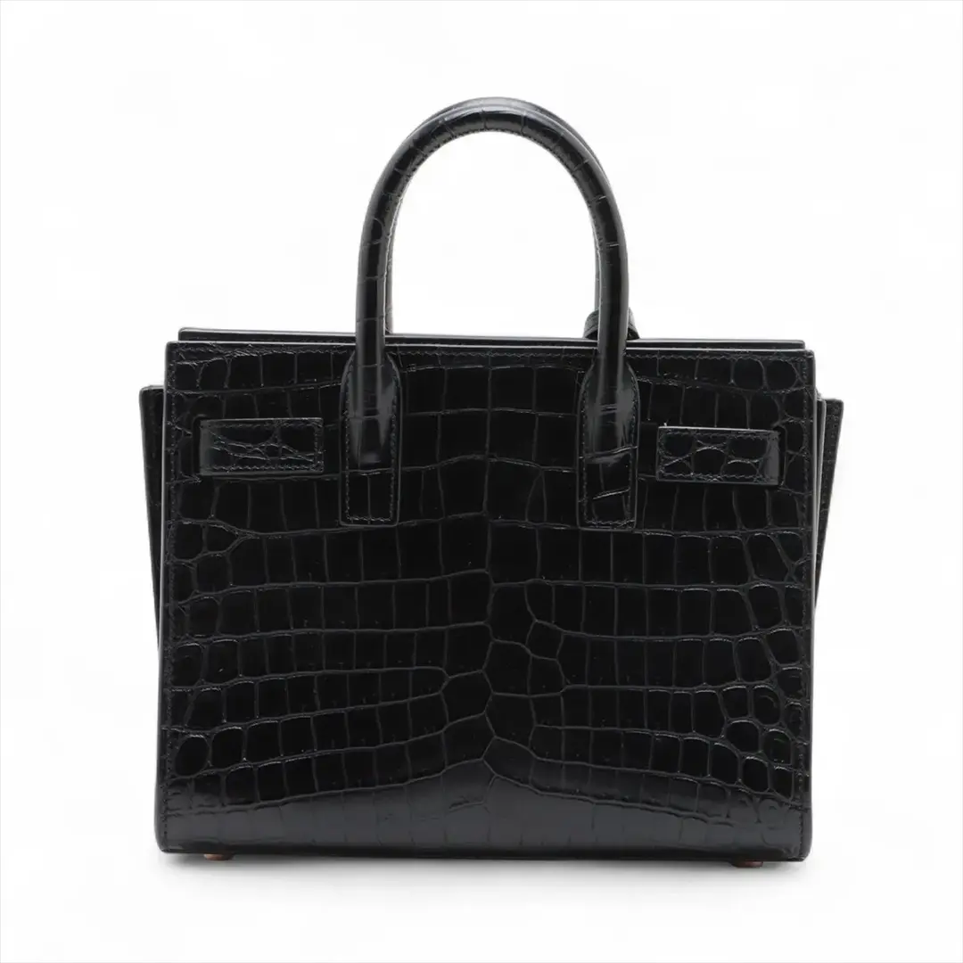 Saint Laurent Sac de Jour Black Crocodile Embossed Leather Handbag