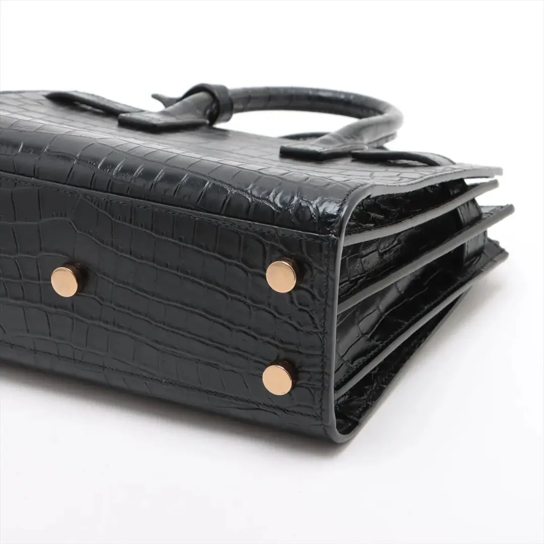 Saint Laurent Sac de Jour Black Crocodile Embossed Leather Handbag
