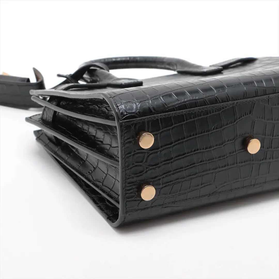 Saint Laurent Sac de Jour Black Crocodile Embossed Leather Handbag