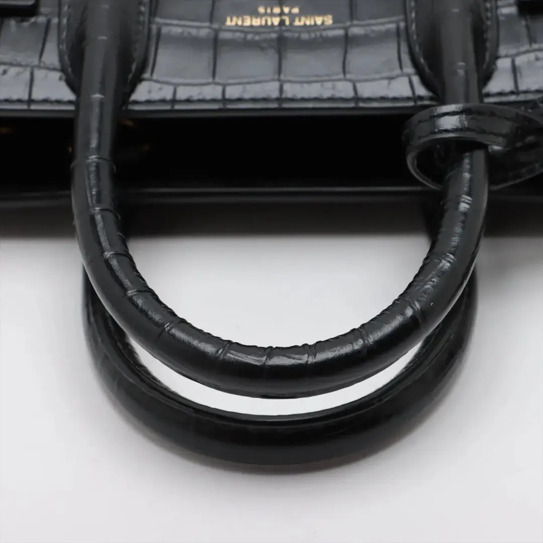Saint Laurent Sac de Jour Black Crocodile Embossed Leather Handbag