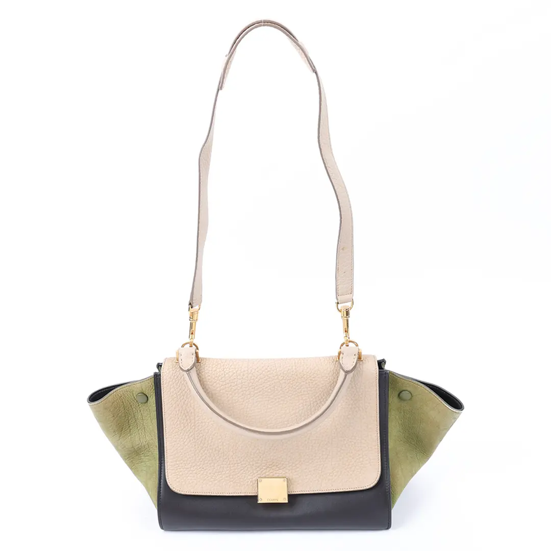 Celine Trapeze Beige Leather Suede Handbag