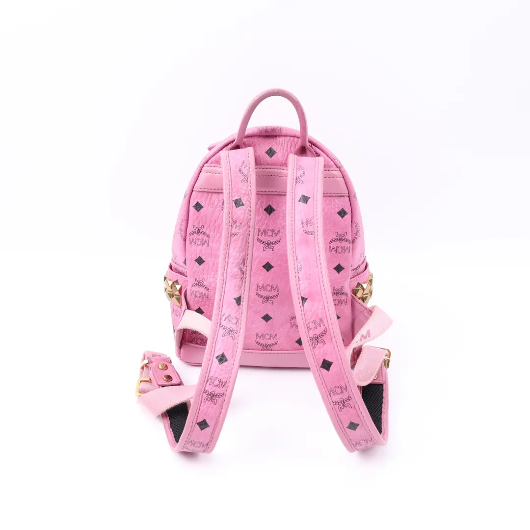 MCM Stark Side Studs Pink Visetos Canvas Mini Backpack