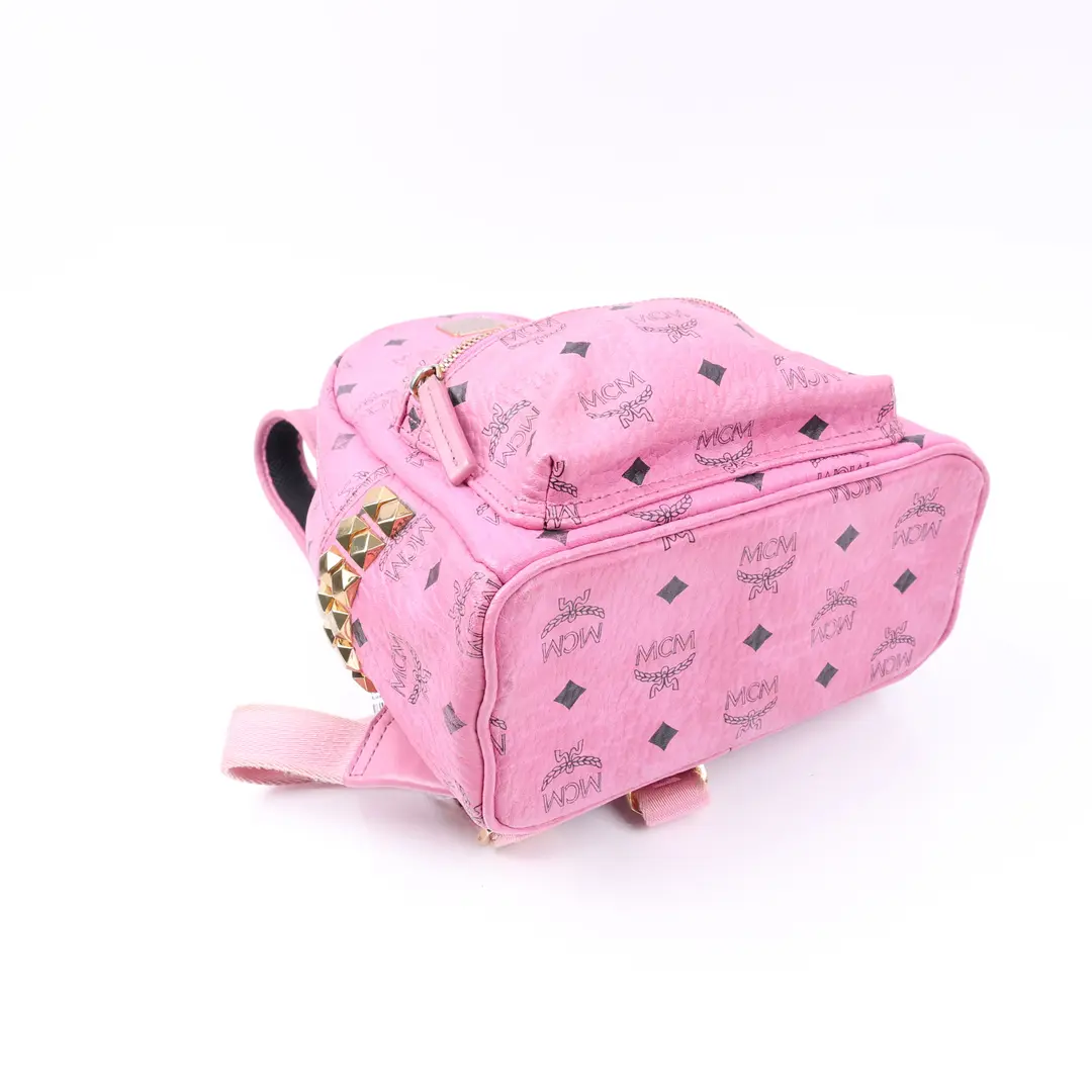 MCM Stark Side Studs Pink Visetos Canvas Mini Backpack