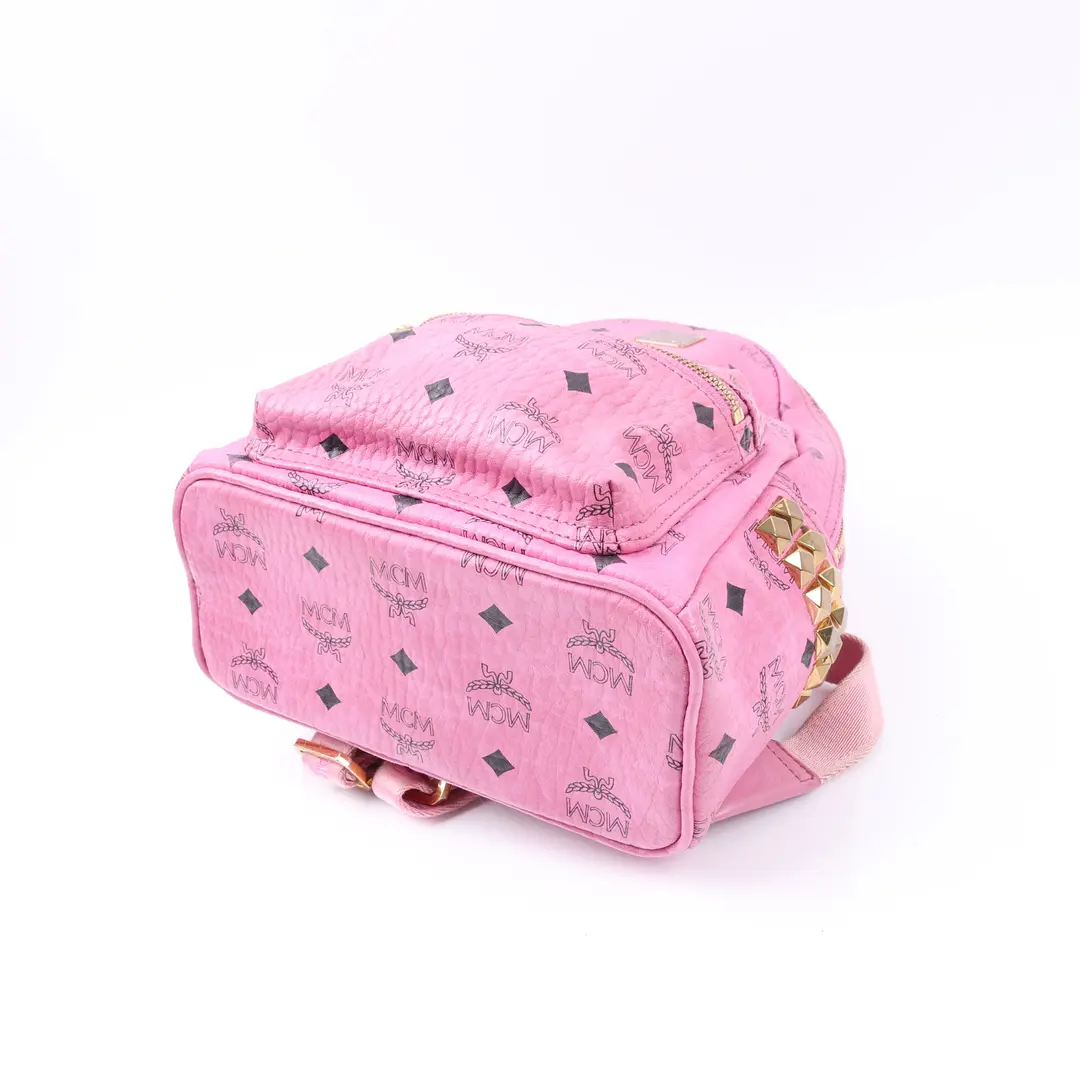 MCM Stark Side Studs Pink Visetos Canvas Mini Backpack