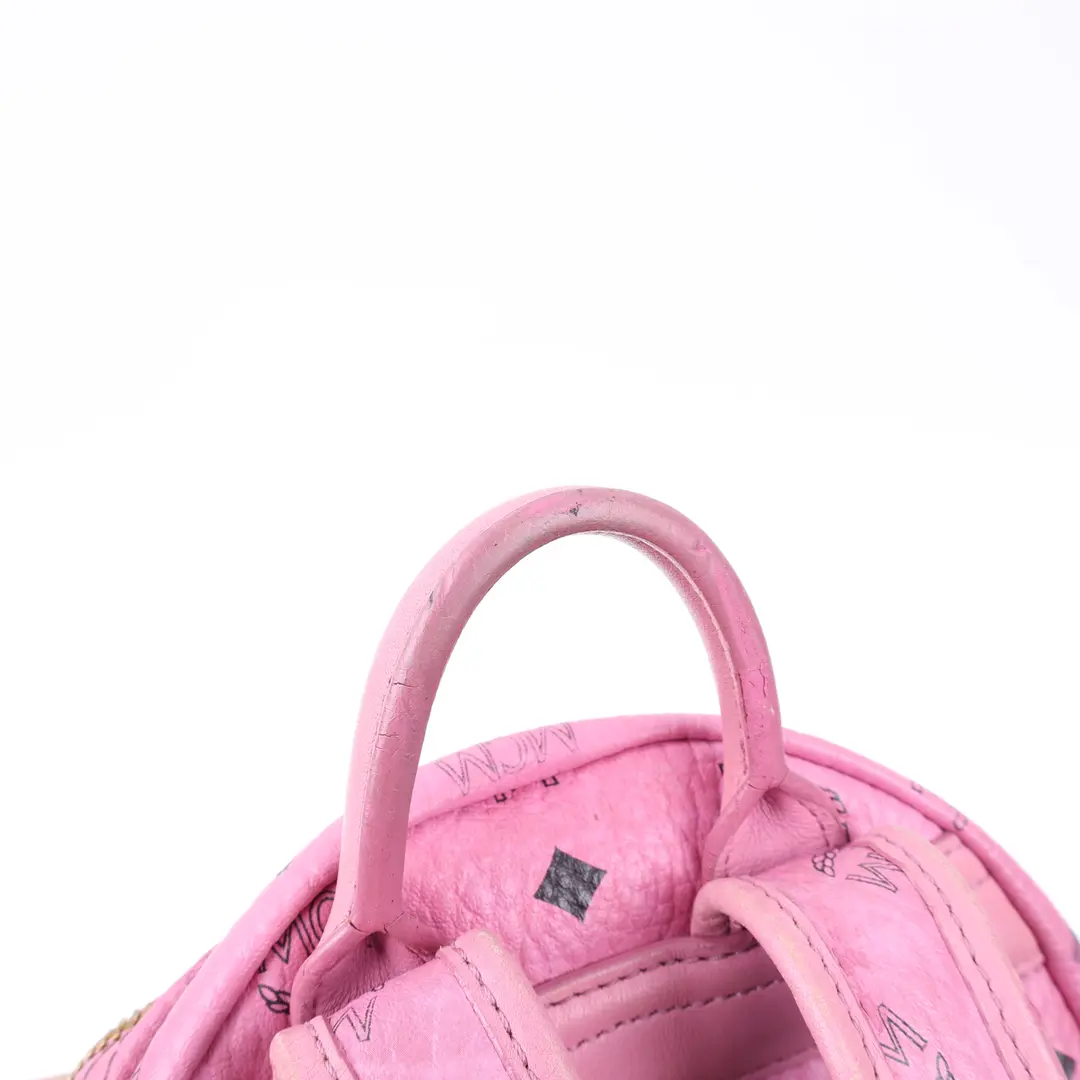 MCM Stark Side Studs Pink Visetos Canvas Mini Backpack