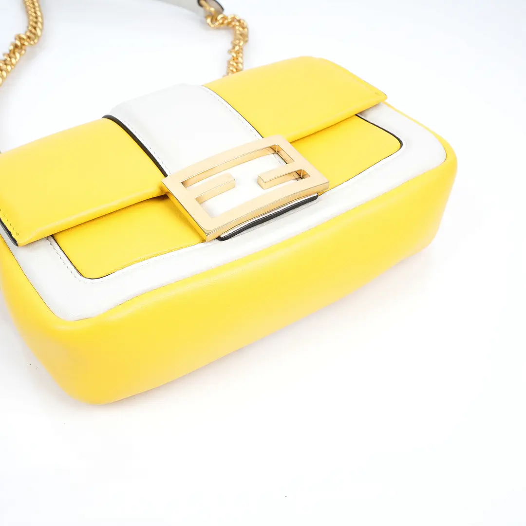 Fendi Baguette Chain Yellow Leather Shoulder Bag