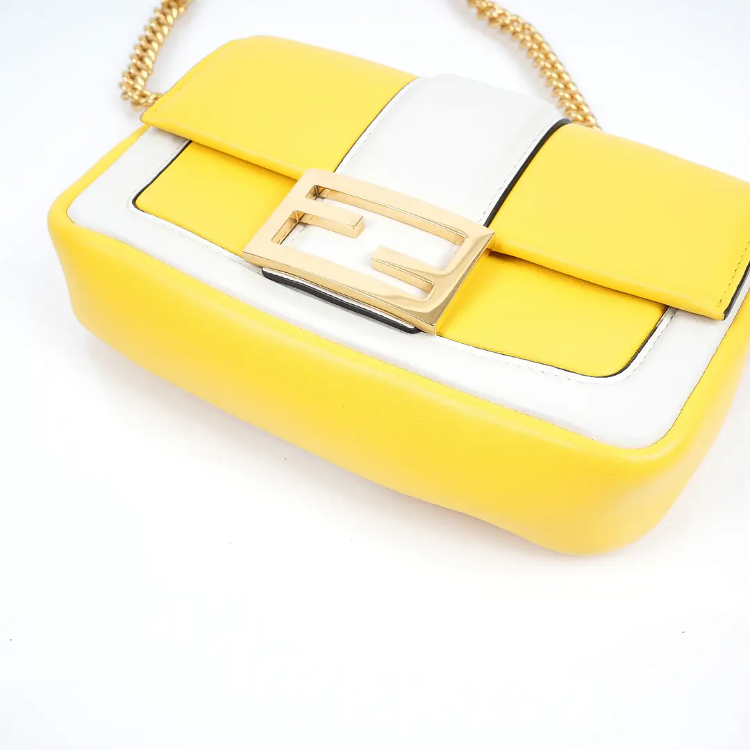 Fendi Baguette Chain Yellow Leather Shoulder Bag