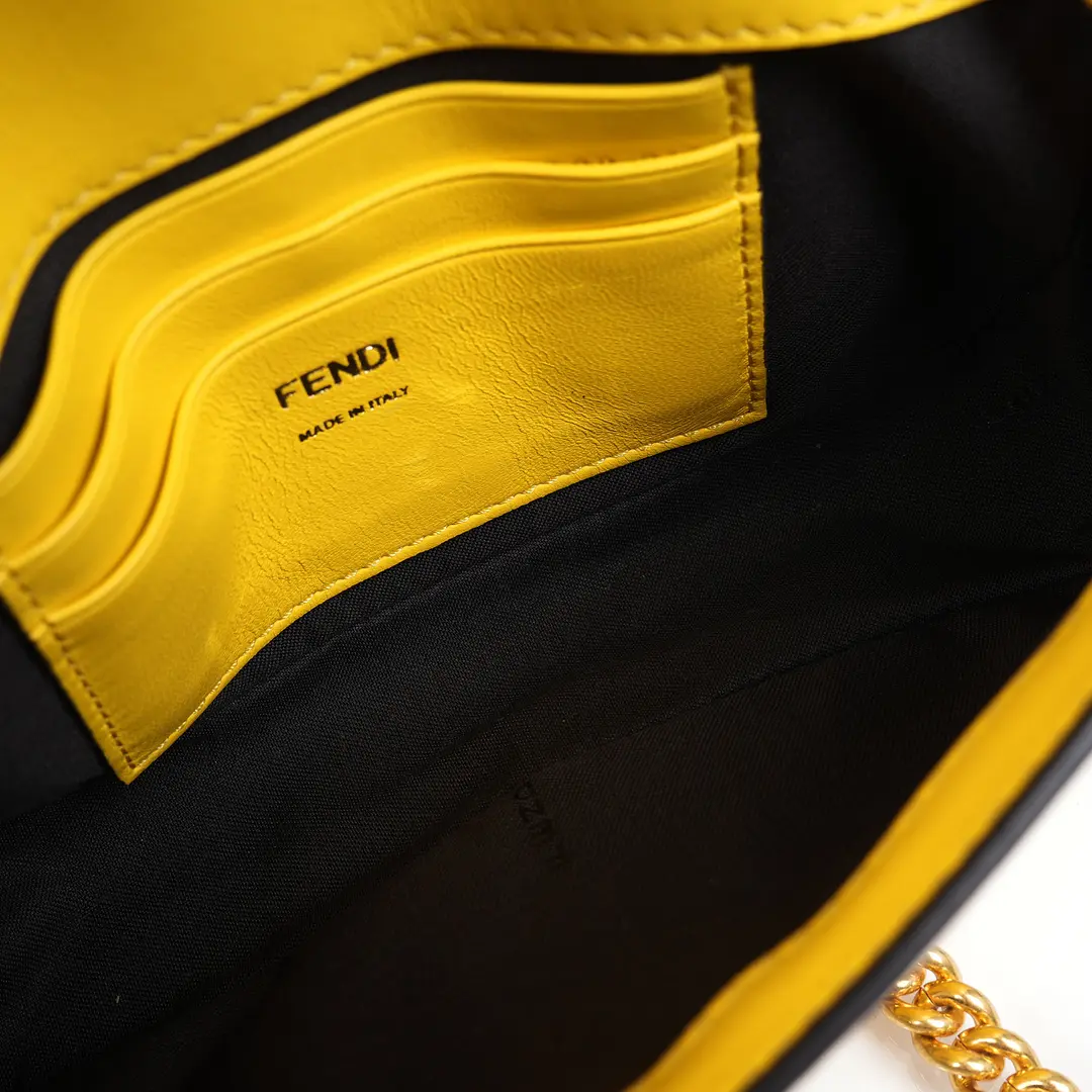 Fendi Baguette Chain Yellow Leather Shoulder Bag