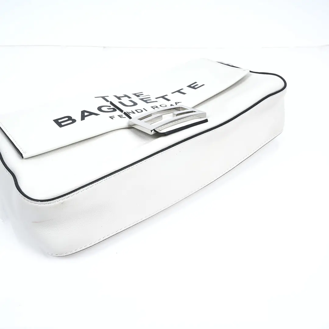 Fendi Baguette White Leather Shoulder Bag