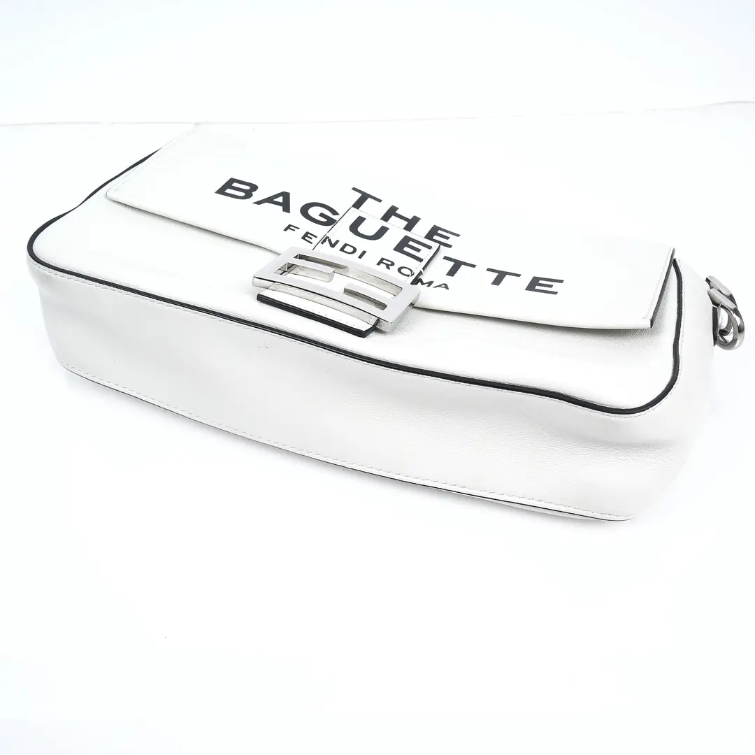 Fendi Baguette White Leather Shoulder Bag