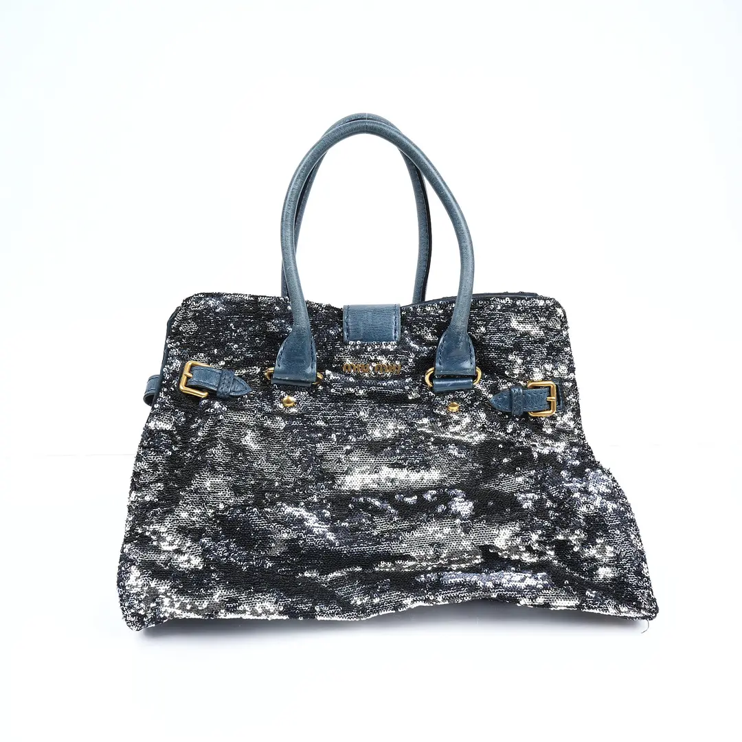 Miu Miu Sequin Push-Lock Blue Sequin Handbag