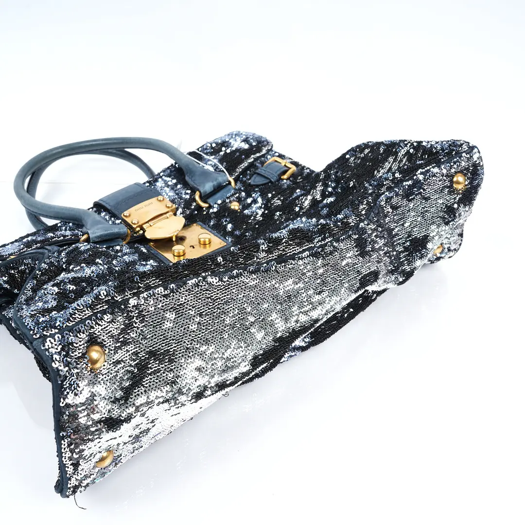 Miu Miu Sequin Push-Lock Blue Sequin Handbag