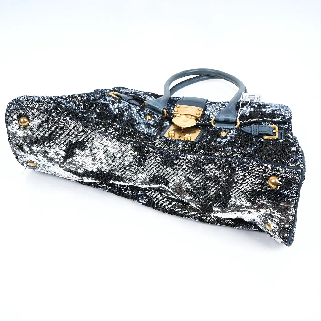 Miu Miu Sequin Push-Lock Blue Sequin Handbag