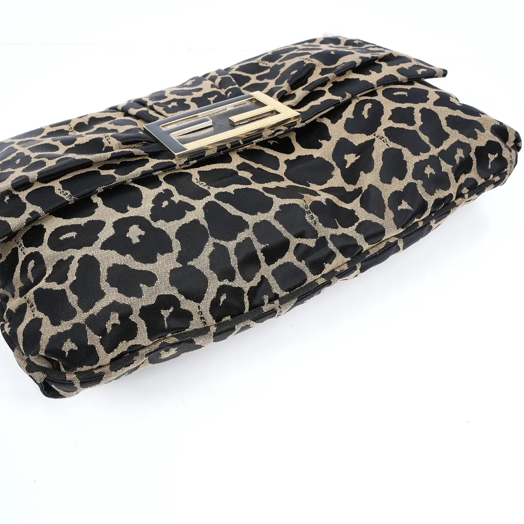 Fendi Mia Brown Leopard Canvas Clutch