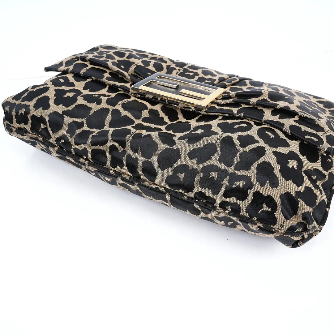 Fendi Mia Brown Leopard Canvas Clutch