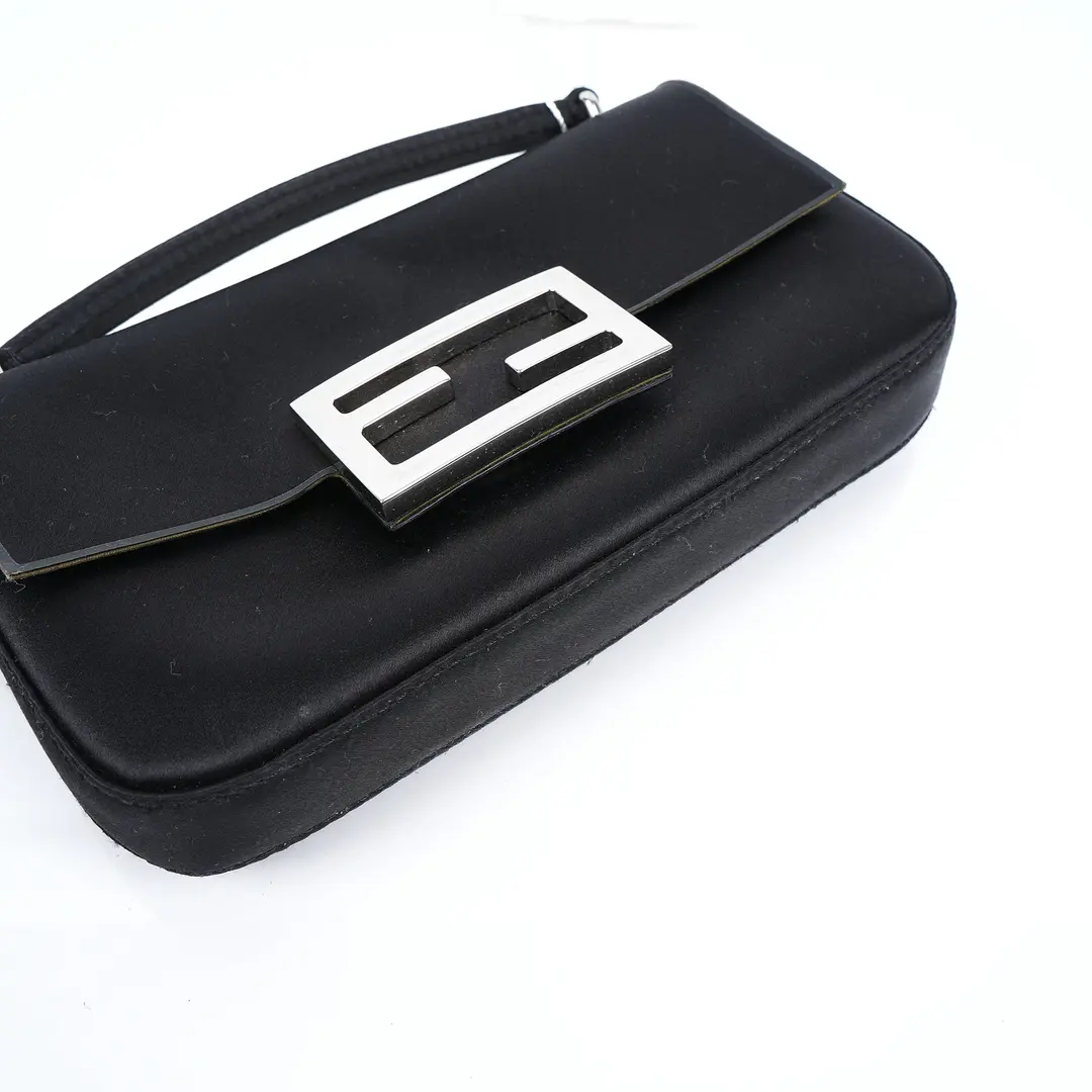 Fendi Baguette Black Satin Shoulder Bag